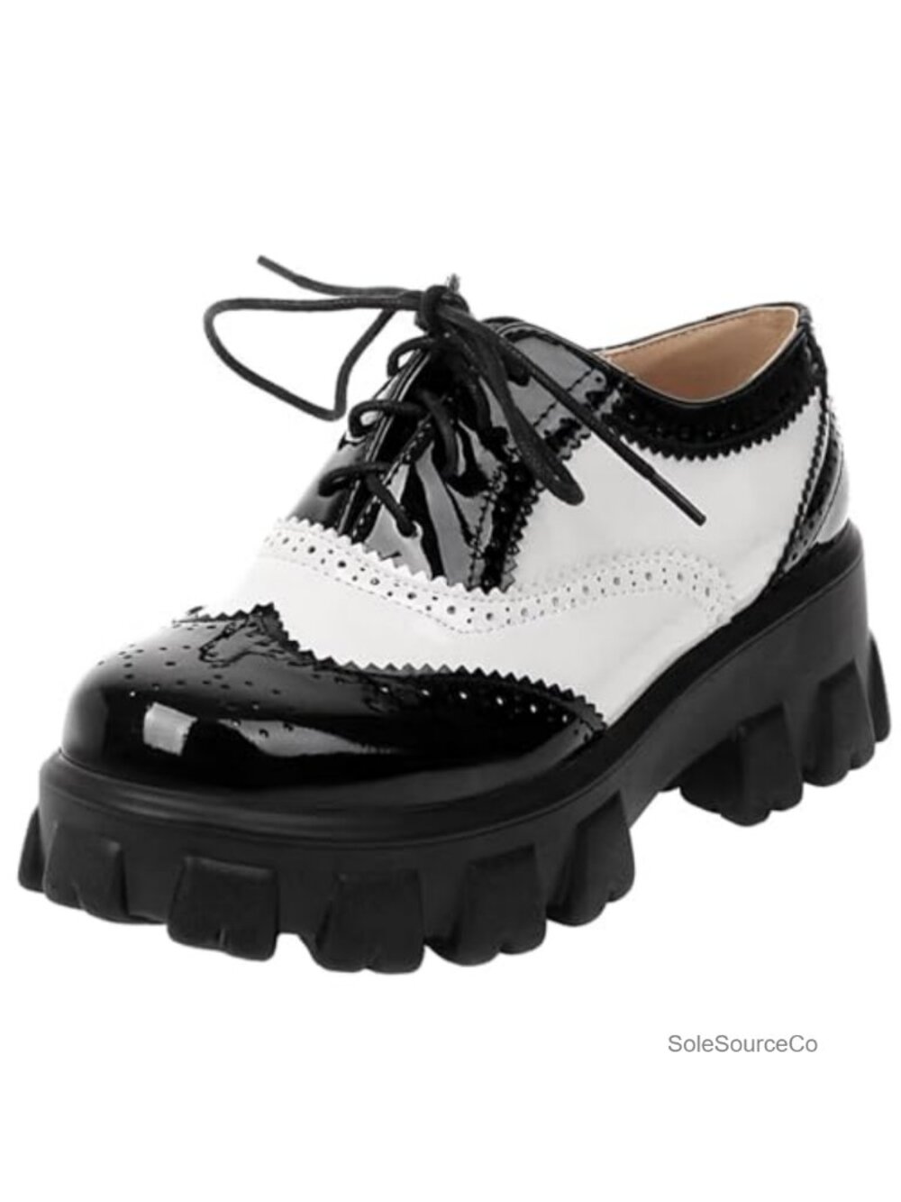 Women's Lace Up Wingtip Oxford Chunky Heel Platform Brogue Shoes